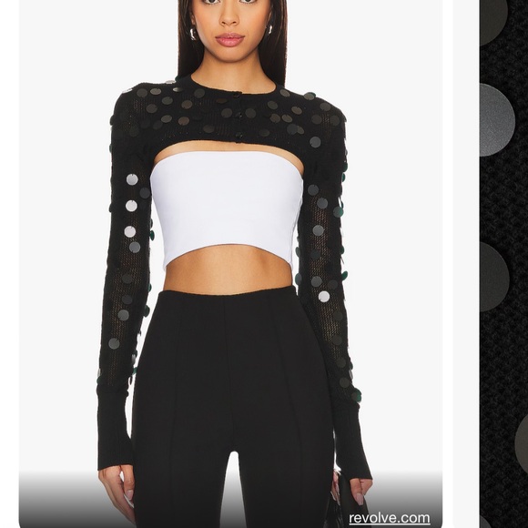 Paillette Micro Crop Cardigan in Black GUIZIO - Picture 3 of 3